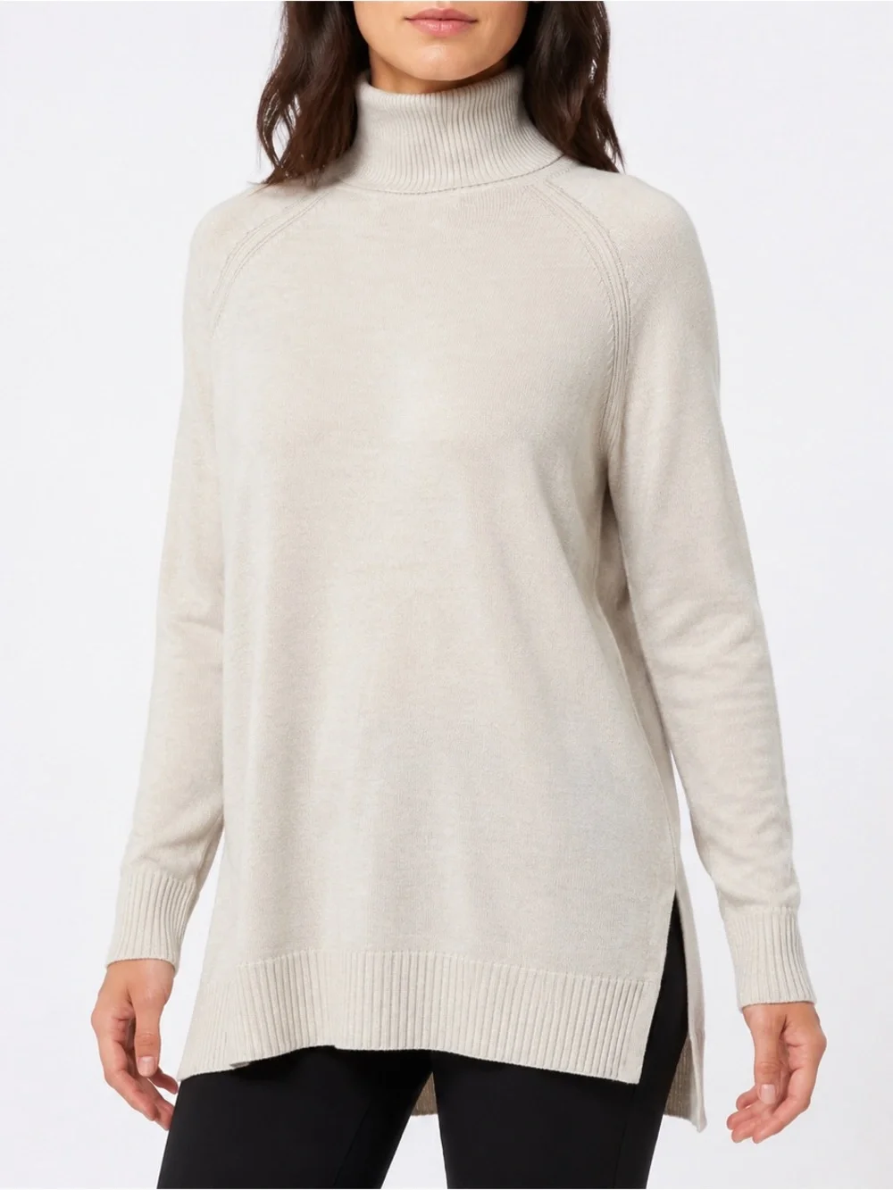 H&M Beige Viscose Blend Oversized Turtleneck Tunic Sweater Medium
